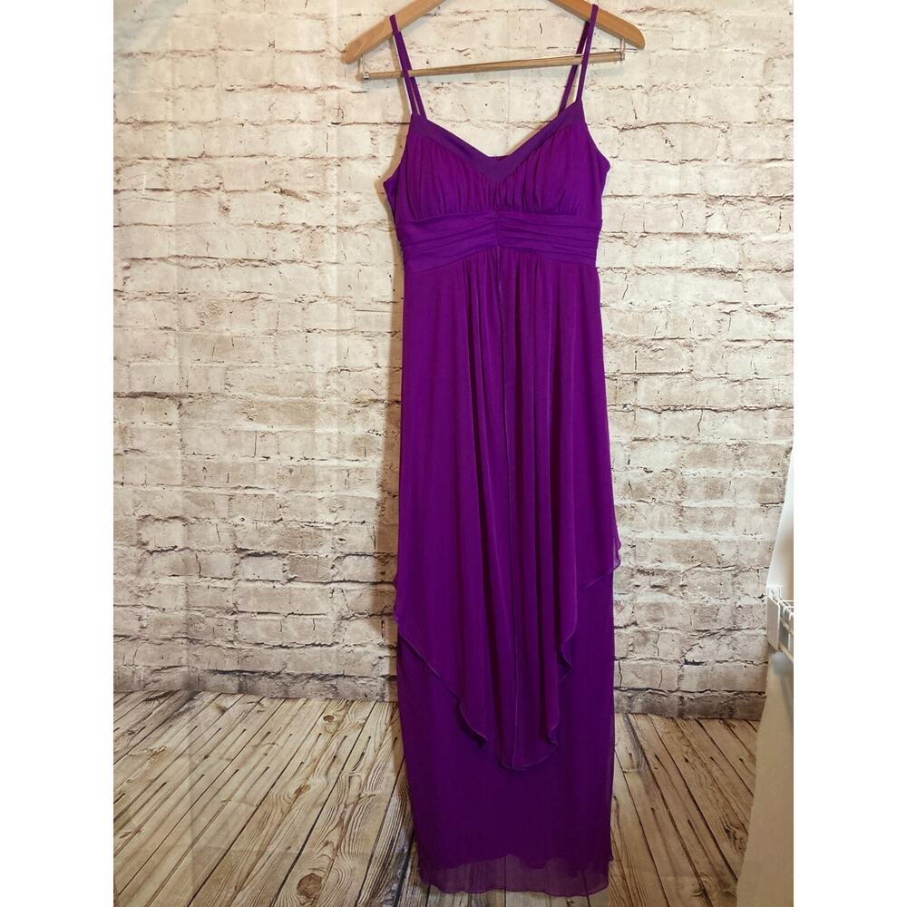 Enfocus Studio Maxi Dress Womens 12 Purple Draped Layered Flowy Babydoll Stretch